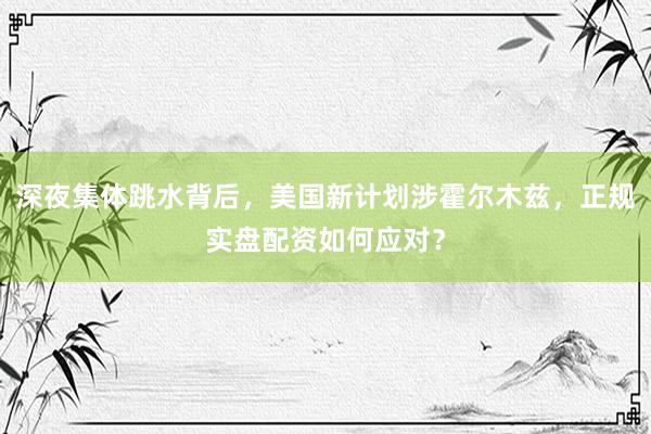 深夜集体跳水背后，美国新计划涉霍尔木兹，正规实盘配资如何应对？