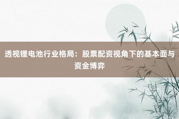 透视锂电池行业格局：股票配资视角下的基本面与资金博弈