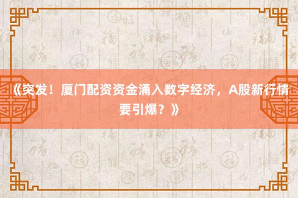 《突发！厦门配资资金涌入数字经济，A股新行情要引爆？》