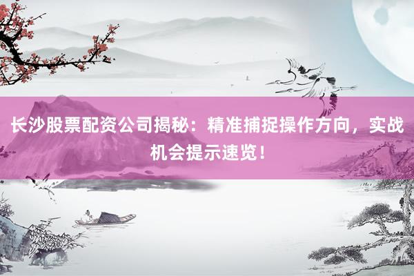长沙股票配资公司揭秘：精准捕捉操作方向，实战机会提示速览！