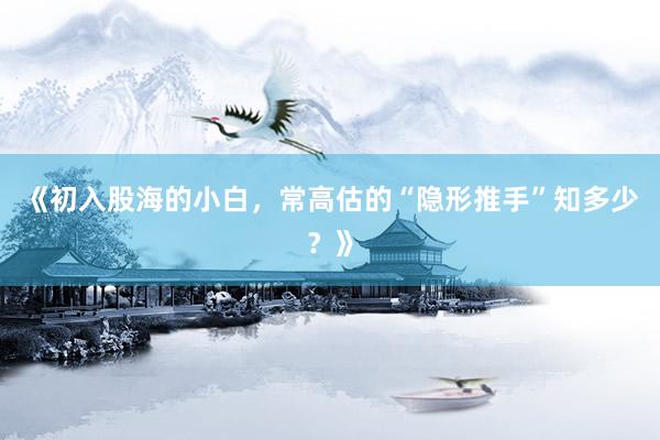 《初入股海的小白，常高估的“隐形推手”知多少？》
