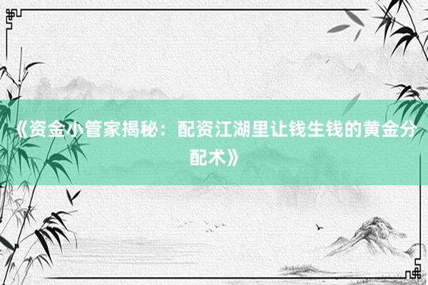 《资金小管家揭秘：配资江湖里让钱生钱的黄金分配术》