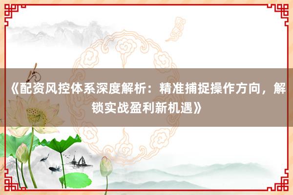 《配资风控体系深度解析：精准捕捉操作方向，解锁实战盈利新机遇》