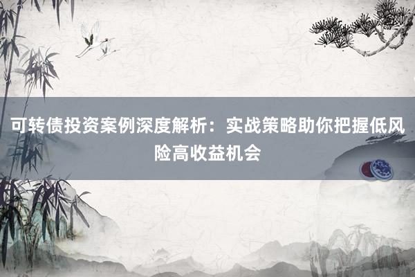 可转债投资案例深度解析：实战策略助你把握低风险高收益机会