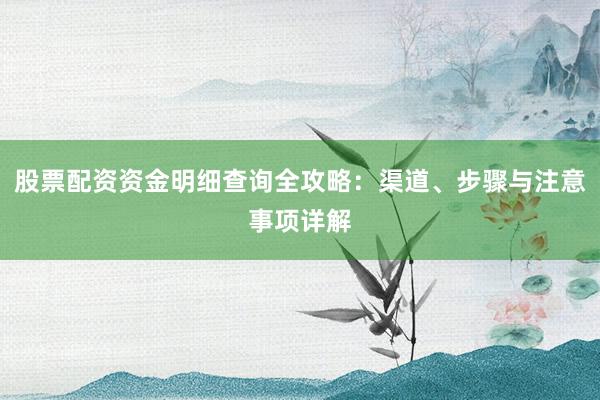 股票配资资金明细查询全攻略：渠道、步骤与注意事项详解