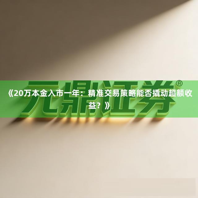 《20万本金入市一年：精准交易策略能否撬动超额收益？》