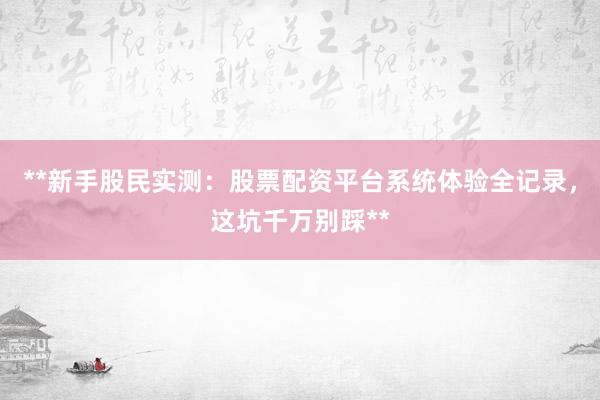 **新手股民实测：股票配资平台系统体验全记录，这坑千万别踩**